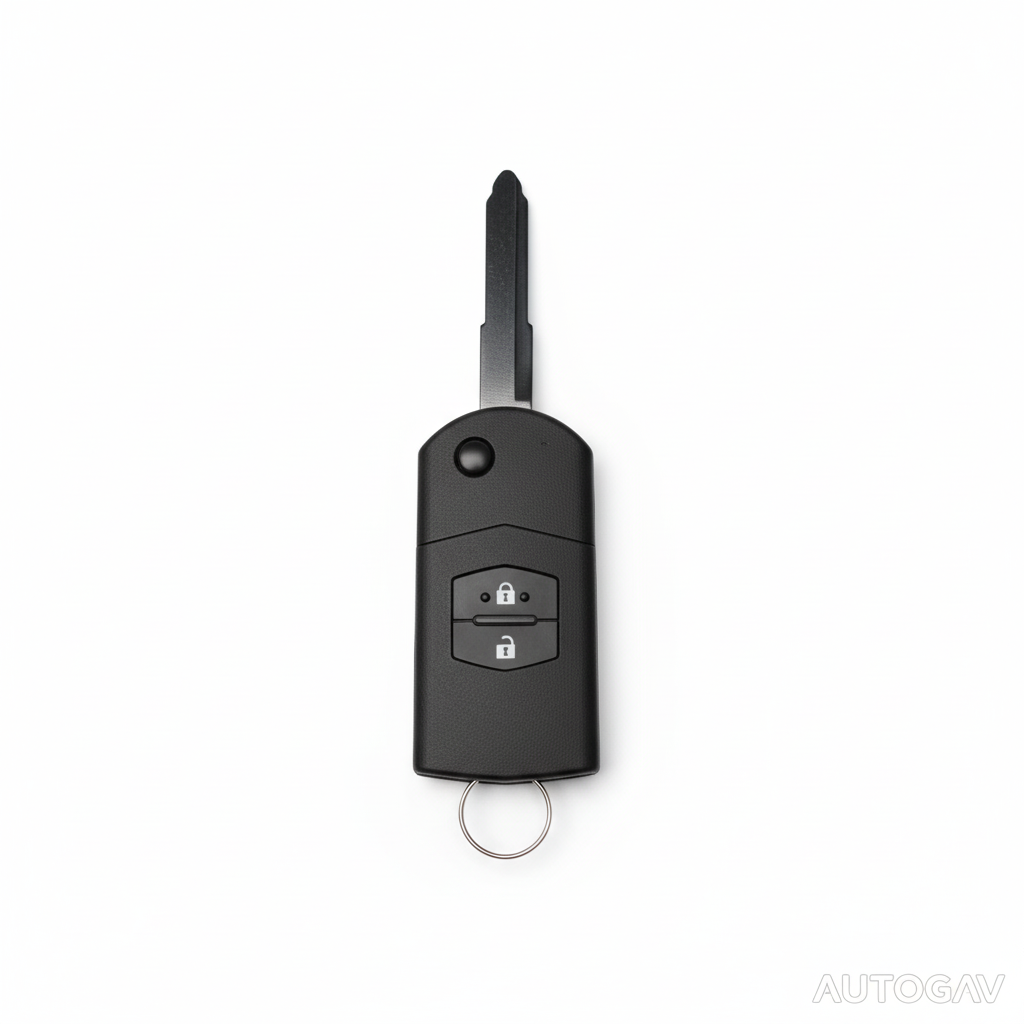 Carcasa para llave Mazda 2 botones tipo navaja color negro cerrada vista frontal con logo